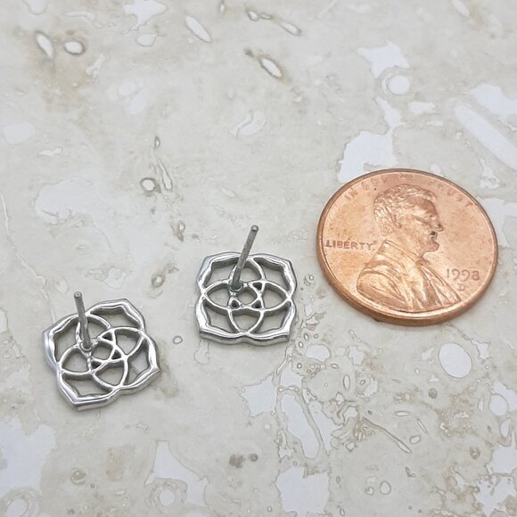 Kendra Scott Dira Silver Tone Stud Logo Earrings - Picture 5 of 5